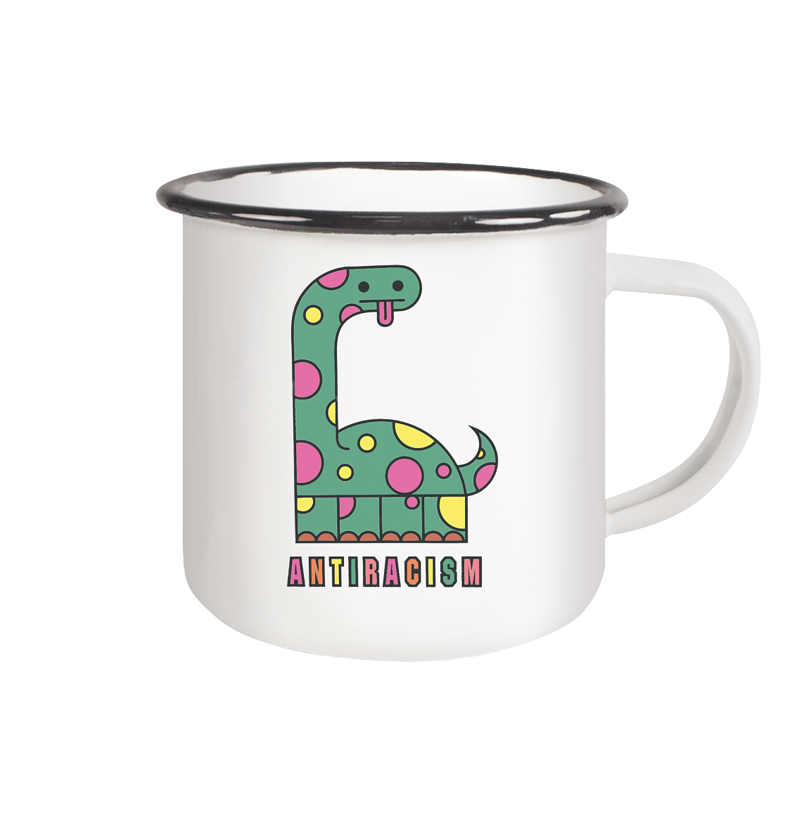 Anti Racism Dino - Emaille Tasse (Black) - Equal Rebels